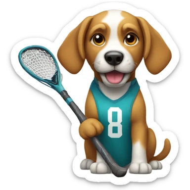 Dog holding a lacrosse stick sticker