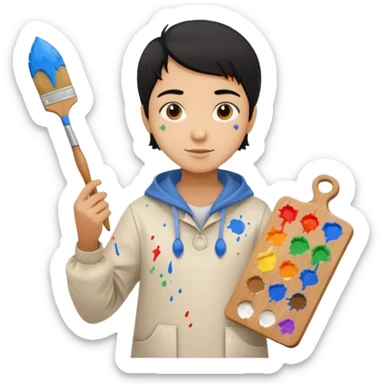 black haired light brown skinned painter with canvas sticker