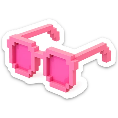 Voxel-style pink glasses with pink lenses, no background, detailed and intricate sticker