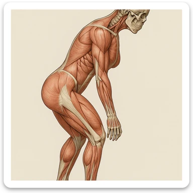 Faithful anatomical illustration of the girl in the same position as the reference photo, muscles and bones, identical proportions and posture. Medical style with clear details. sticker