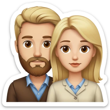 Blonde man with beard and brown bob woman sticker