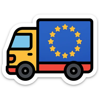 color outline icon of a cargo truck with EU flag sticker