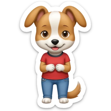 female dog upright casual clothes jeans t-shirt friendly expression sticker