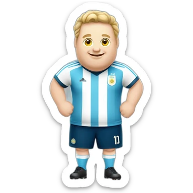 obese white man play soccer. argentina uniform. Thumbs up  sticker