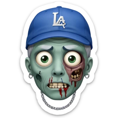 Zombie cerrando un ojo con gorra de los Dodgers y cadena de plata  sticker