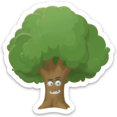Yellow emoji face sneakily peaking out from behind a big tree sticker