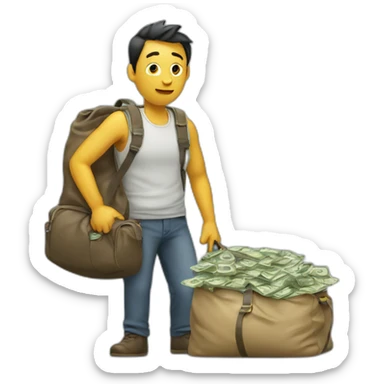 man with overloaded bag with money sticker