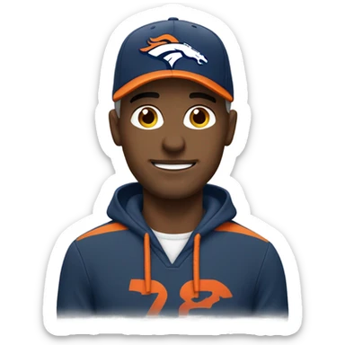 Caucasian man wearing broncos hat sticker