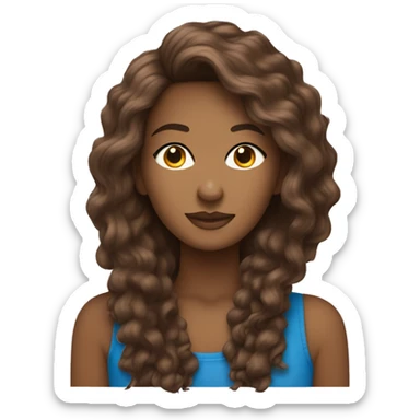 cabelo marrom, olho marrom, roupa azul e um gato no colo sticker