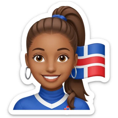 A brown skin girl with a slick ponytail and edges with a Dominican flag sticker