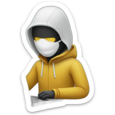 Man with skimask using a laptop sticker