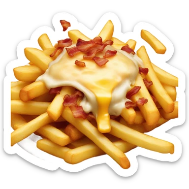 Pile of French fries covered in melted cheese and bacon bits sticker