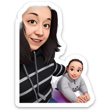 smiling girl by christmas tree sticker