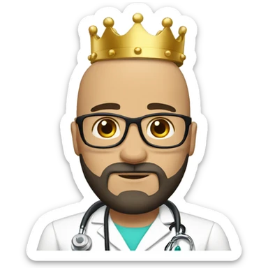Bald tan male doctor with a crown and black beard sticker
