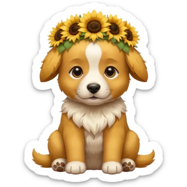 puppy sitting and with sunflower crown sticker