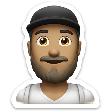 Homme blanc / 35 ans / cheveux courts noir / yeux en amande / viril / mal rasé / casquette yankee noir sticker