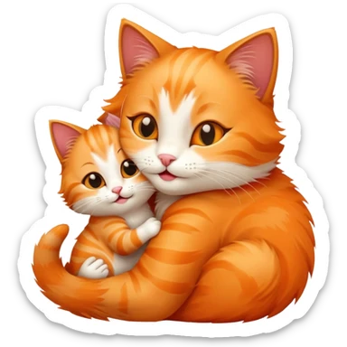 happy mom cat hugging her happy kitten, kitten nuzzling mom, emoji style sticker