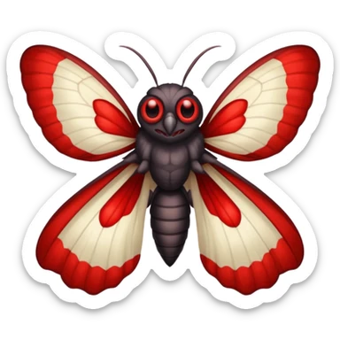 Create a scary emoji of the mothman with bright red eyes and as depicted in the legend. Make it less bird like and more Moth / Human hybrid- Human with Moth wings and Eyes sticker