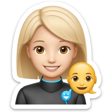 cute AI assistant with a digital face and a chat icon, emoji style sticker