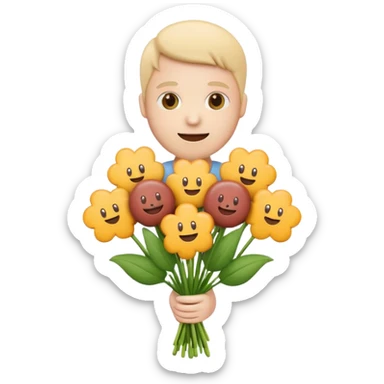 Make emoji flower bouqet from base cheese sausage, holding bouqet white color sticker