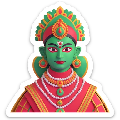 Kathakali dancer with elaborate headgear and green face paint sticker