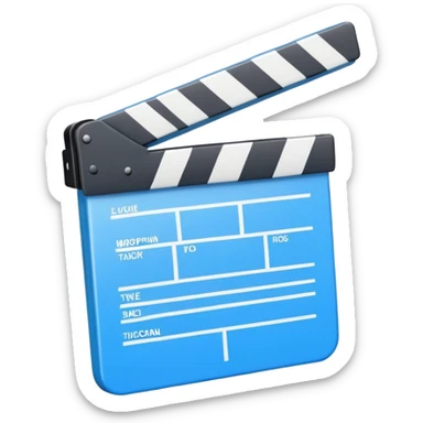 ultra simplified movie clapper with blue and white colors, two simple rectangles with a diagonal line sticker