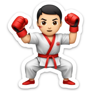 An emblem-style emoji representing striking martial arts. The design features a powerful punch icon surrounded by dynamic lines, symbolizing speed and strength. A black and red color scheme highlights intensity, with a bold and clean font for the text 'Striking Arts'. Transparent background. sticker