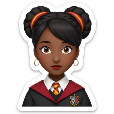 alicia spinnet in harry potter, wear hogwarts gryfindor uniform, black bun hair, black skin sticker
