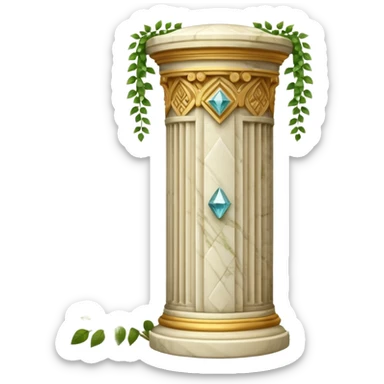 generate beautiful greek marble pillar intricate front view more beautiful with greenery wrapping around the pillar make the pillar made of diamond sticker