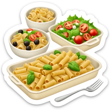 rectangle tray meal with  pasta, salad desert sticker