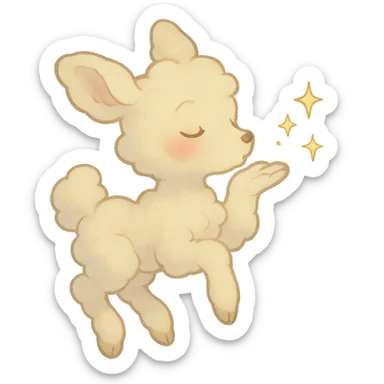 vanilla-colored cloud doe with rosy cheeks, floating, blowing a kiss with sparkles, soft and dreamy ghibli style sticker
