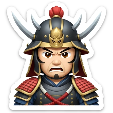 angry samurai warrior with helmet and armor sticker