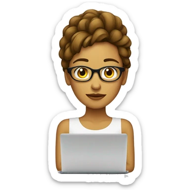 chica con lentes, rostro claro pelo castaño oscuro  ondulado largo ocn laptop sticker