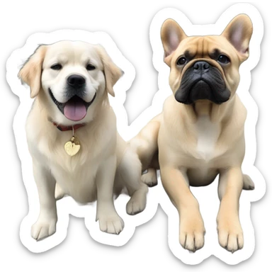 English cream golden retriever and a black frenchie as best friends sticker