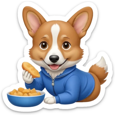 perrita caricatura gorgi gales comiendo con ropa celeste sticker