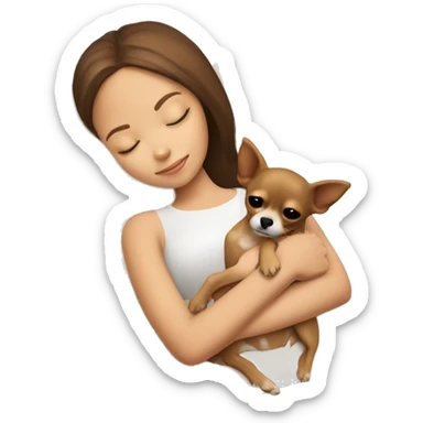 Brown hair girl sleeping with her ALL light brown Chihuahua  sticker