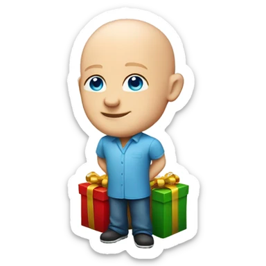 Bald Caucasian blue eye man standing on birthday presents  sticker