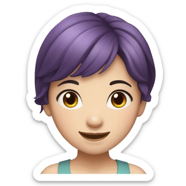 happy face vietnamese girl, black eyes, beautiful smile, short purple hair sticker
