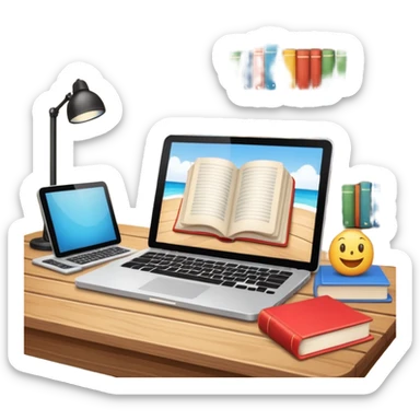 educational project, books and computer sticker