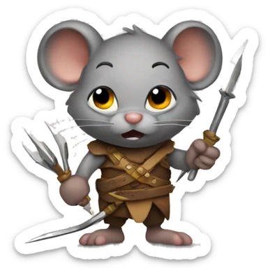 Mouse barbarian with needles in his hand sticker