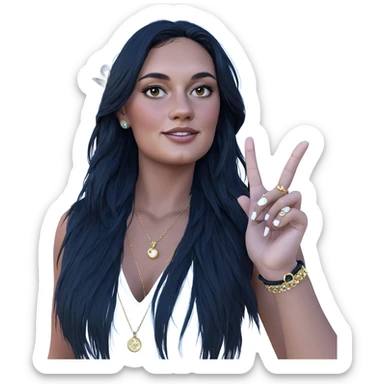 black-haired girl outdoors with jewelry sticker