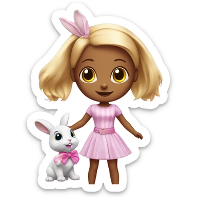 Rabbit playing with barbie sticker