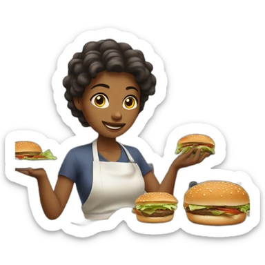 Women cooking hamburguer sticker