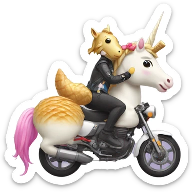 unicorn eating taiyaki while riding motorbike sticker