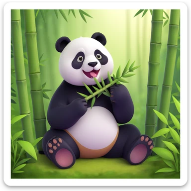 panda eating bamboo in forrest background, close up pose sticker