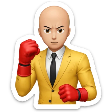Angry Saitama with his red giant hand punching sticker