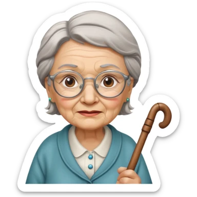 very old lady grandma wearing glasses with a cane emoji sticker