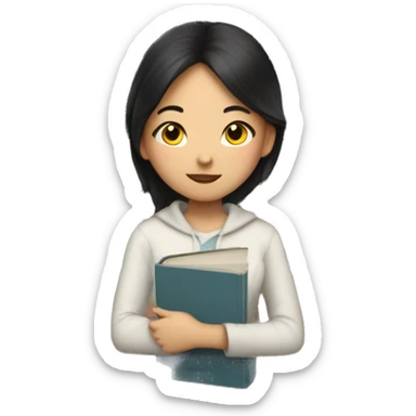 An Asian girl surrounded by books and a clock and a to read list sticker