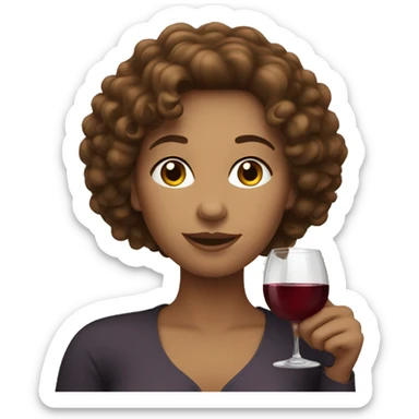 White Woman with curly brown hair drinking wine sticker