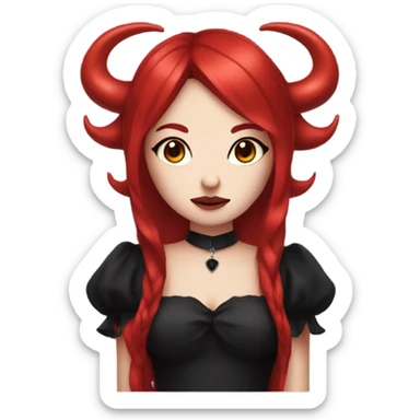 hime goth girl, devil horns, red hair, red dress sticker